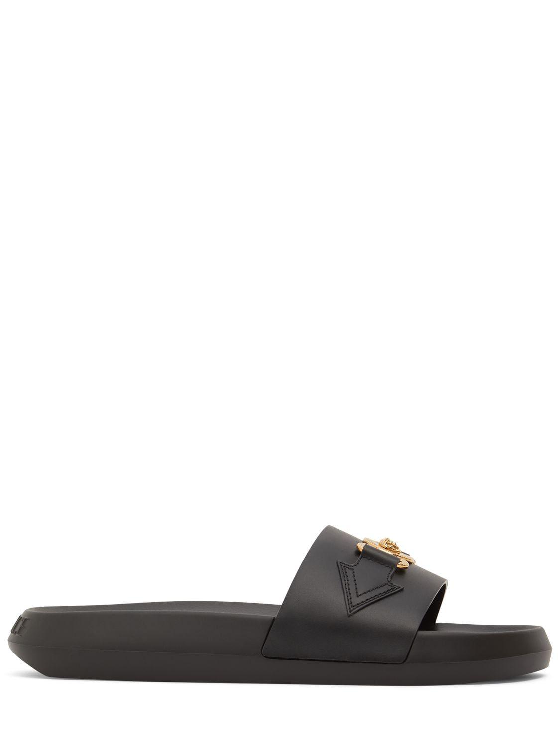 Versace Medusa Leather Slides in Black for Men Lyst
