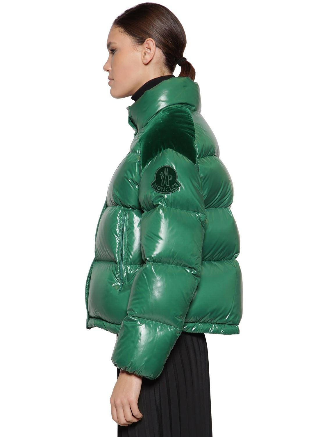 Moncler Synthetic Chouette Nylon Velvet Laqué Down Jacket in Green - Lyst