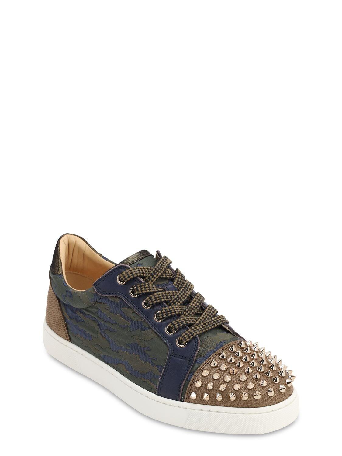 Christian Louboutin Leather 20mm Vieira Spiked Camouflage Sneakers in  Blue/Green (Blue) | Lyst