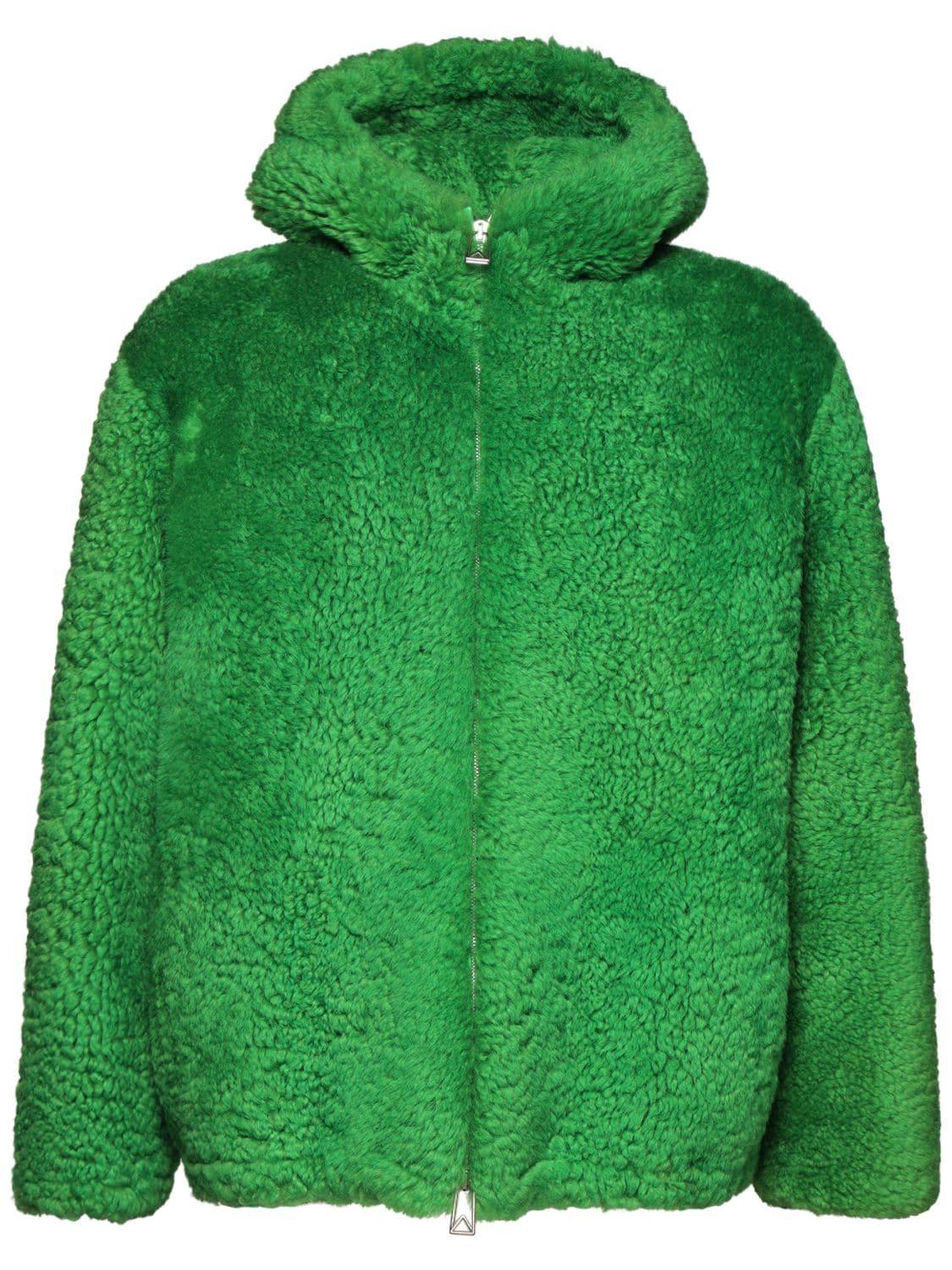 Bottega Veneta Hooded Teddy Shearling Jacket in Green for Men | Lyst