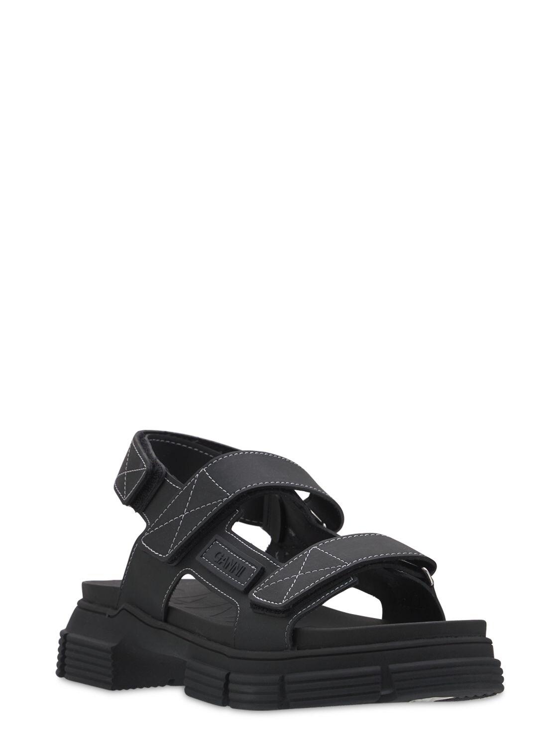 Ganni 45mm Rubber Trek Sandals in Black | Lyst