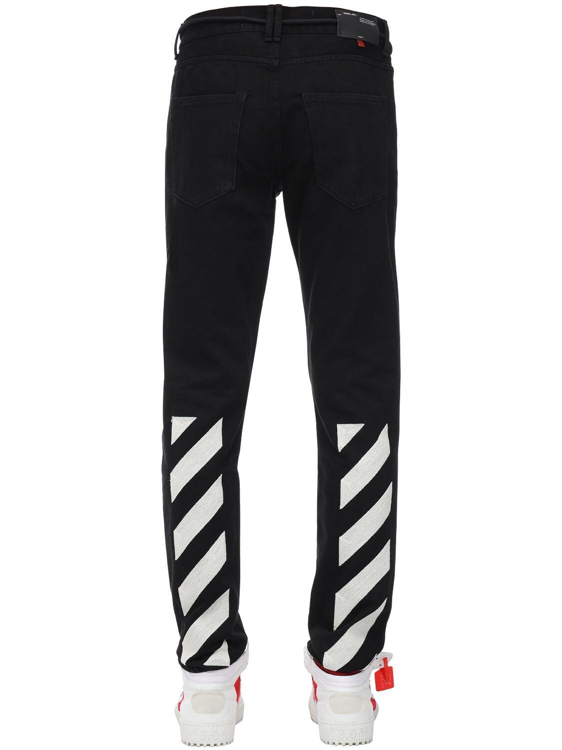 Off-White c/o Virgil Abloh Diagonal Stripes Slim Cotton Denim Jeans in  Black for Men | Lyst