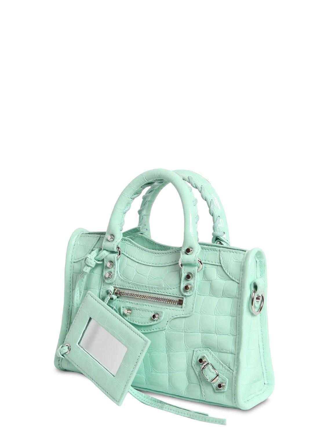 Balenciaga Nano City Croc Embossed Leather Bag in Green | Lyst