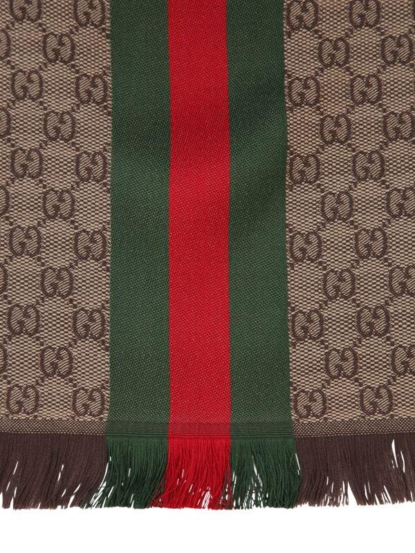 Gucci Logo Wool & Silk Scarf in Brown for Men | Lyst