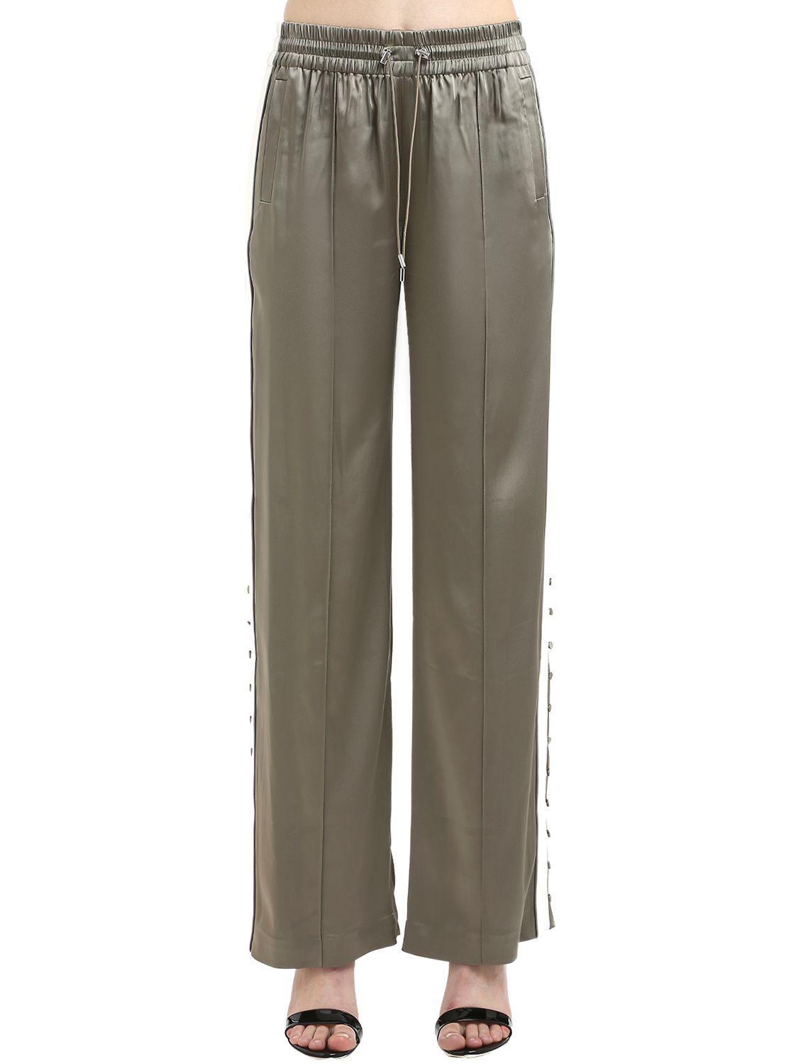 En De Avec Pantalon Bandes Crêpe Latérales Coloris Vert Satin Femme sQdtChr