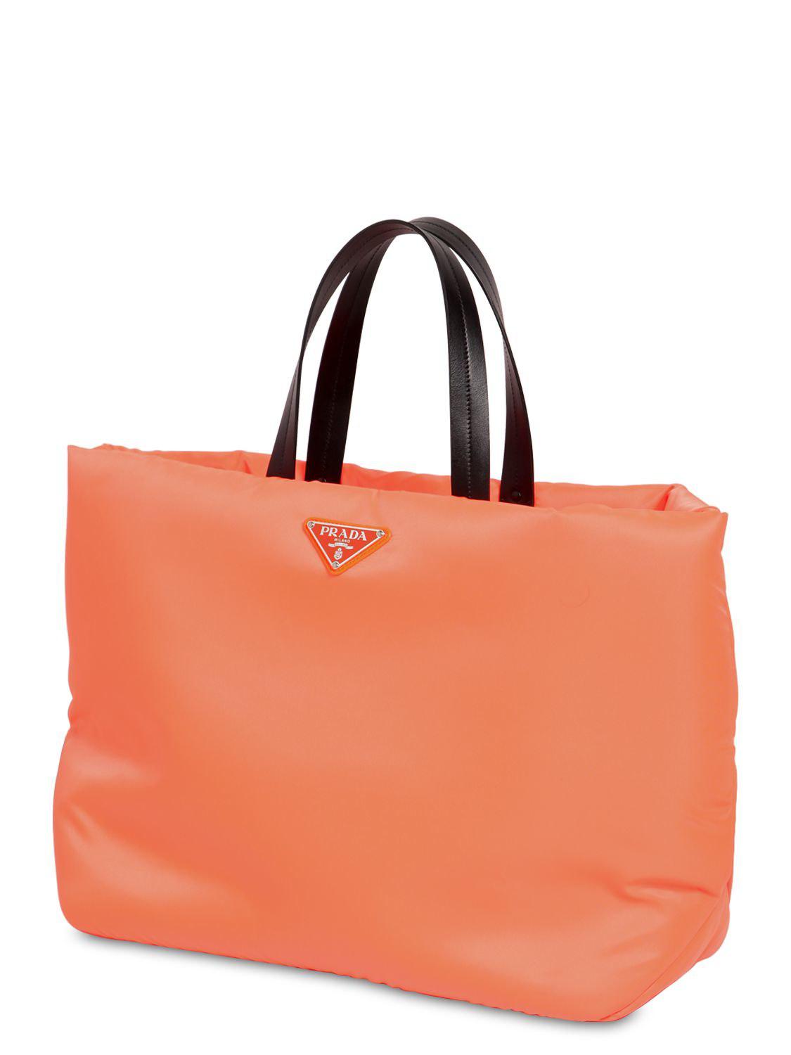 Prada Synthetic Puffer Nylon Tote Bag in Neon Orange (Orange) - Lyst