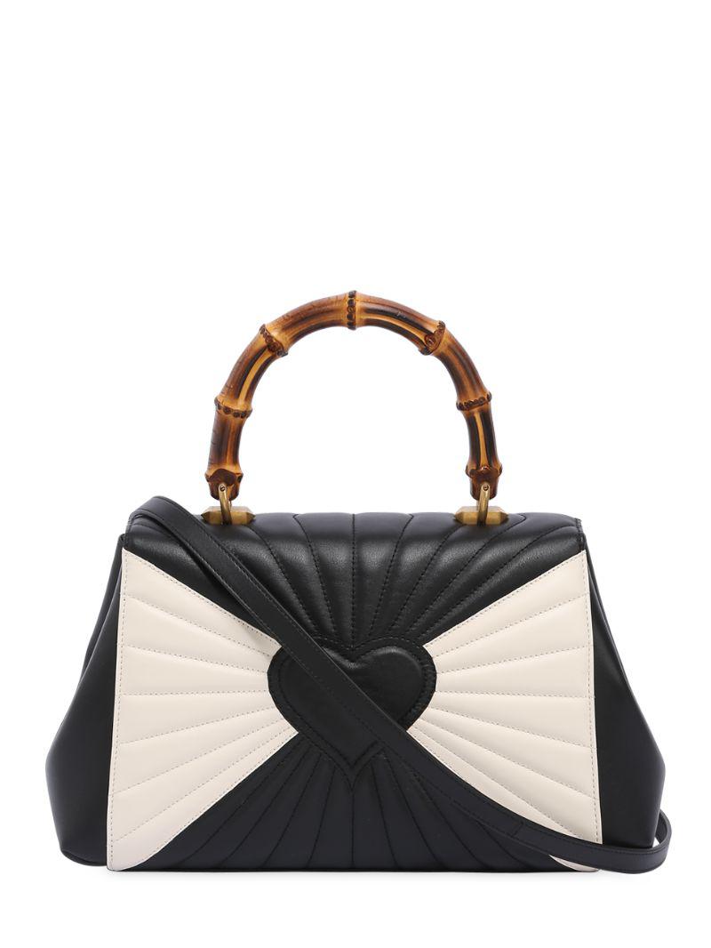 Gucci Bee Two Tone Leather & Bamboo Bag in Black | Lyst