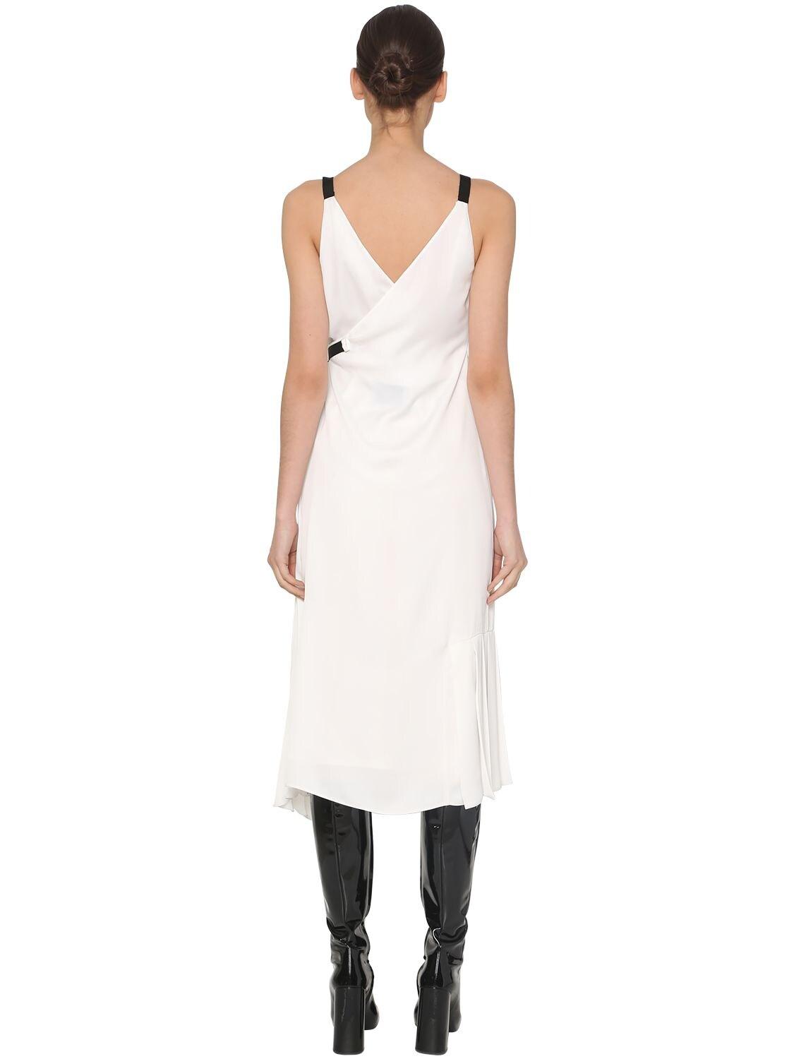 Prada Pleated Twill Wrap Dress W/feathers in White | Lyst