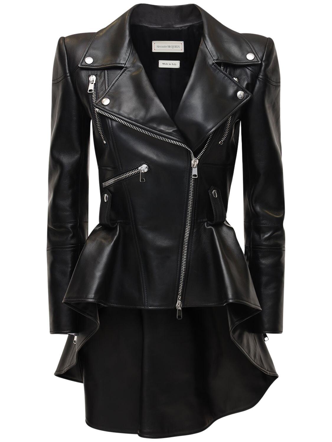 peplum leather jacket