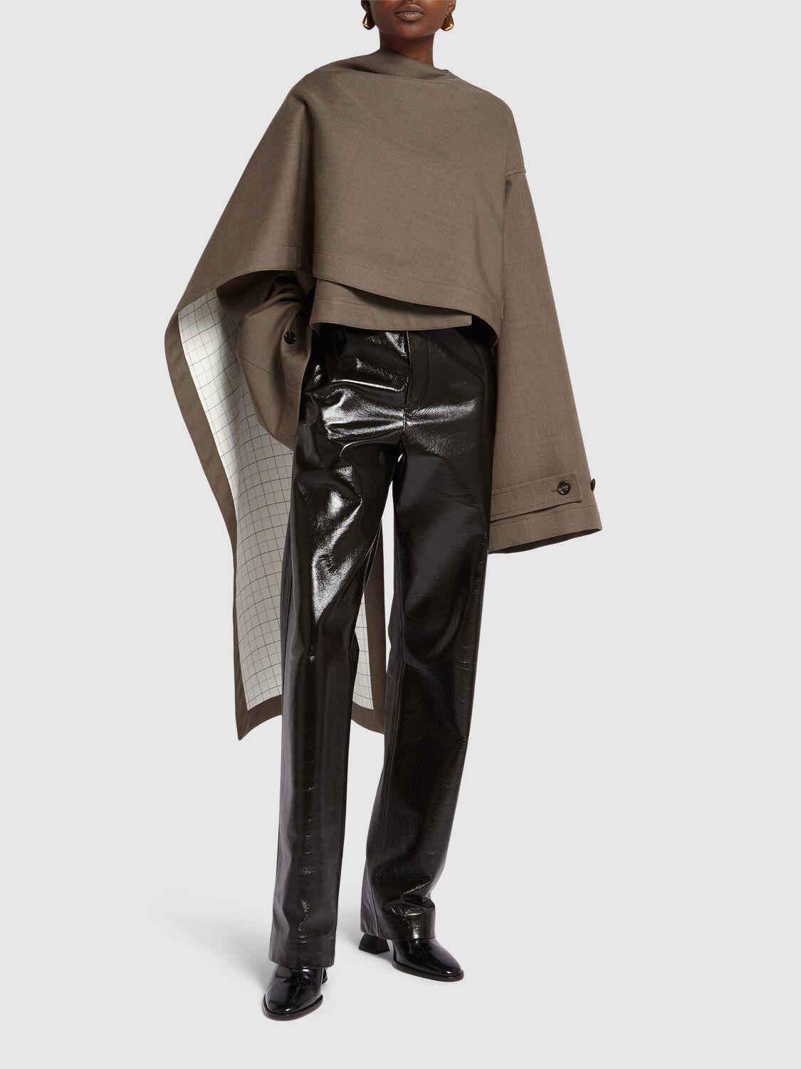 Bottega Veneta Soft Wool Twill Cape W/ Check Lining in