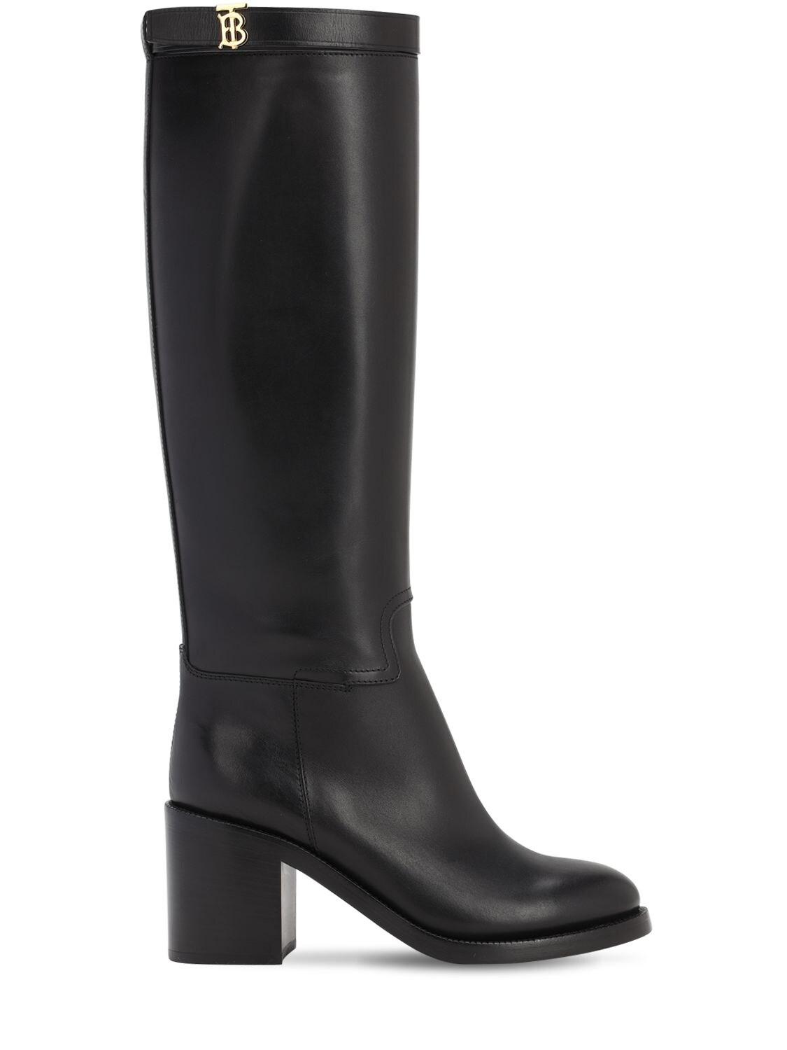 Burberry 70mm Redgrave Leather Tall Boots in Black | Lyst