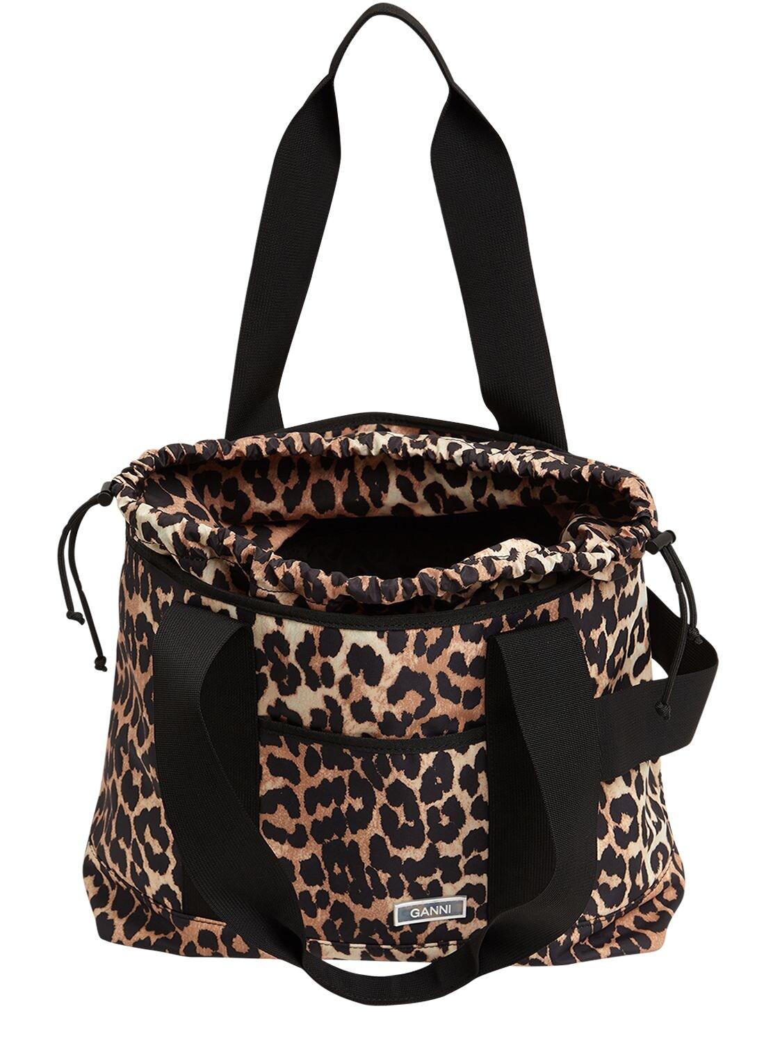 Ganni Rubber Recycled Tech Drawstring Bag Leopard One Size in 