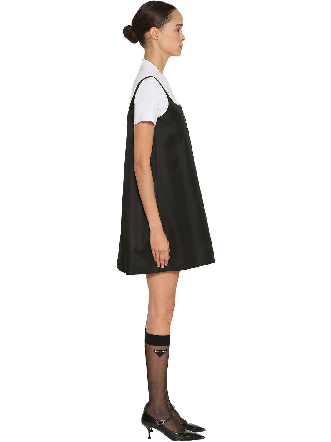 Prada Synthetic Nylon Gabardine Baby Doll Mini Dress in Black | Lyst
