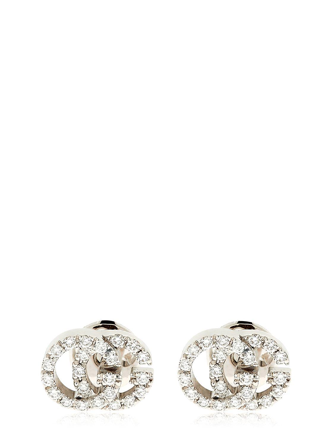 Lyst Gucci 18kt White Gold & Diamond Gg Earrings