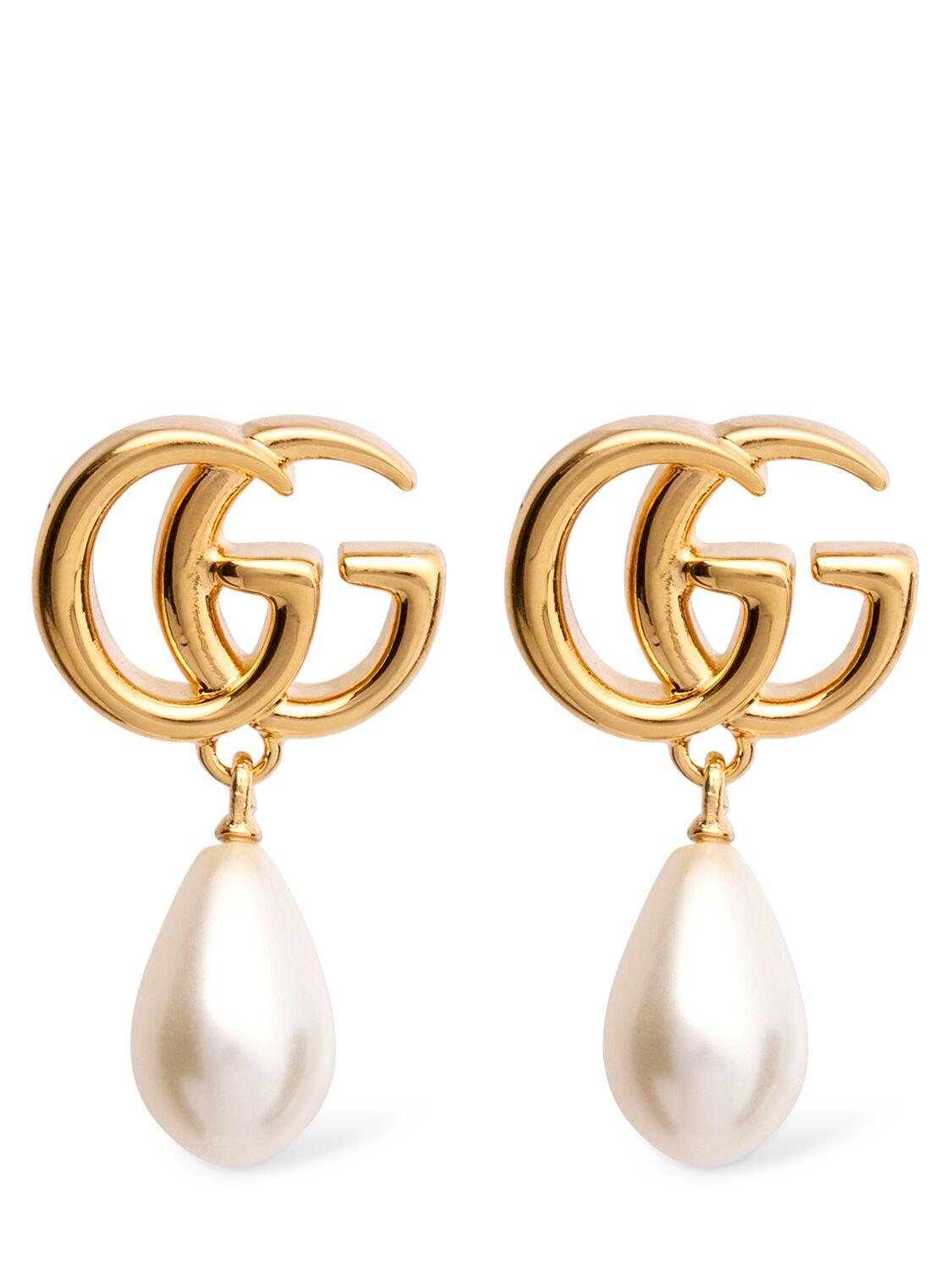 Gucci Gg Marmont Brass Pearl Drop Earrings Unique in