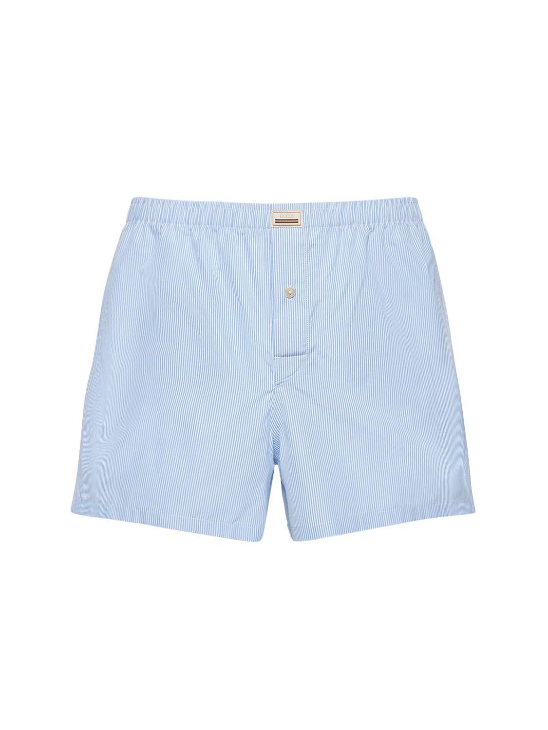 Gucci Logo Striped Cotton Boxer Shorts in Blue for Men | Lyst