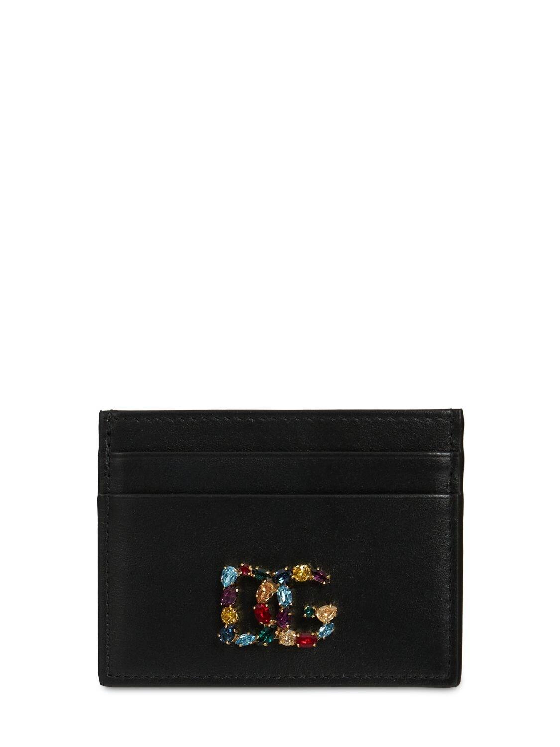 Dolce & Gabbana Dg Crystal Leather Card Holder in Black | Lyst