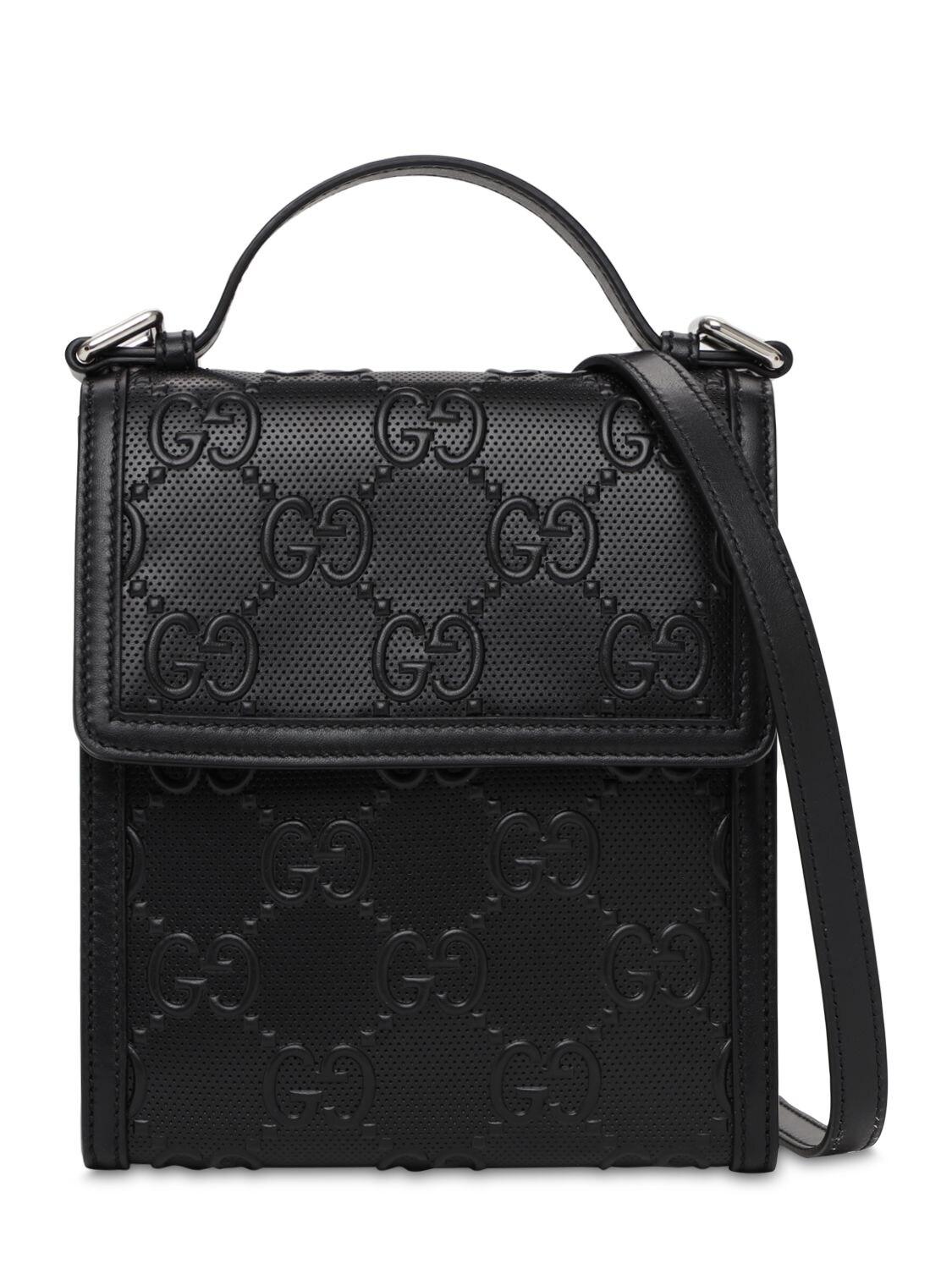 Gucci Black GG Branded Leather Messenger Bag for Men | Lyst
