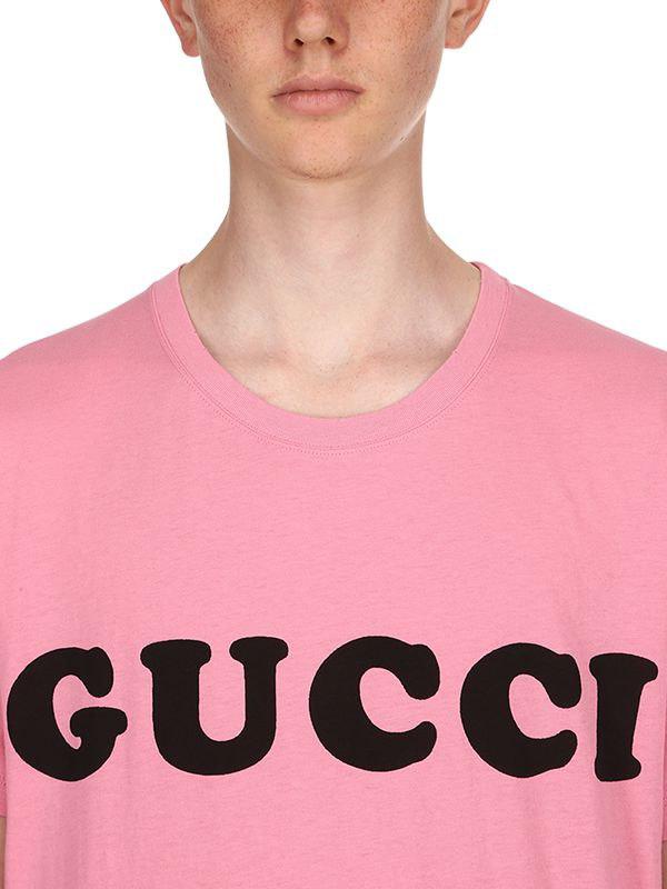 Printed Cotton Jersey T Shirt in Pink - Gucci