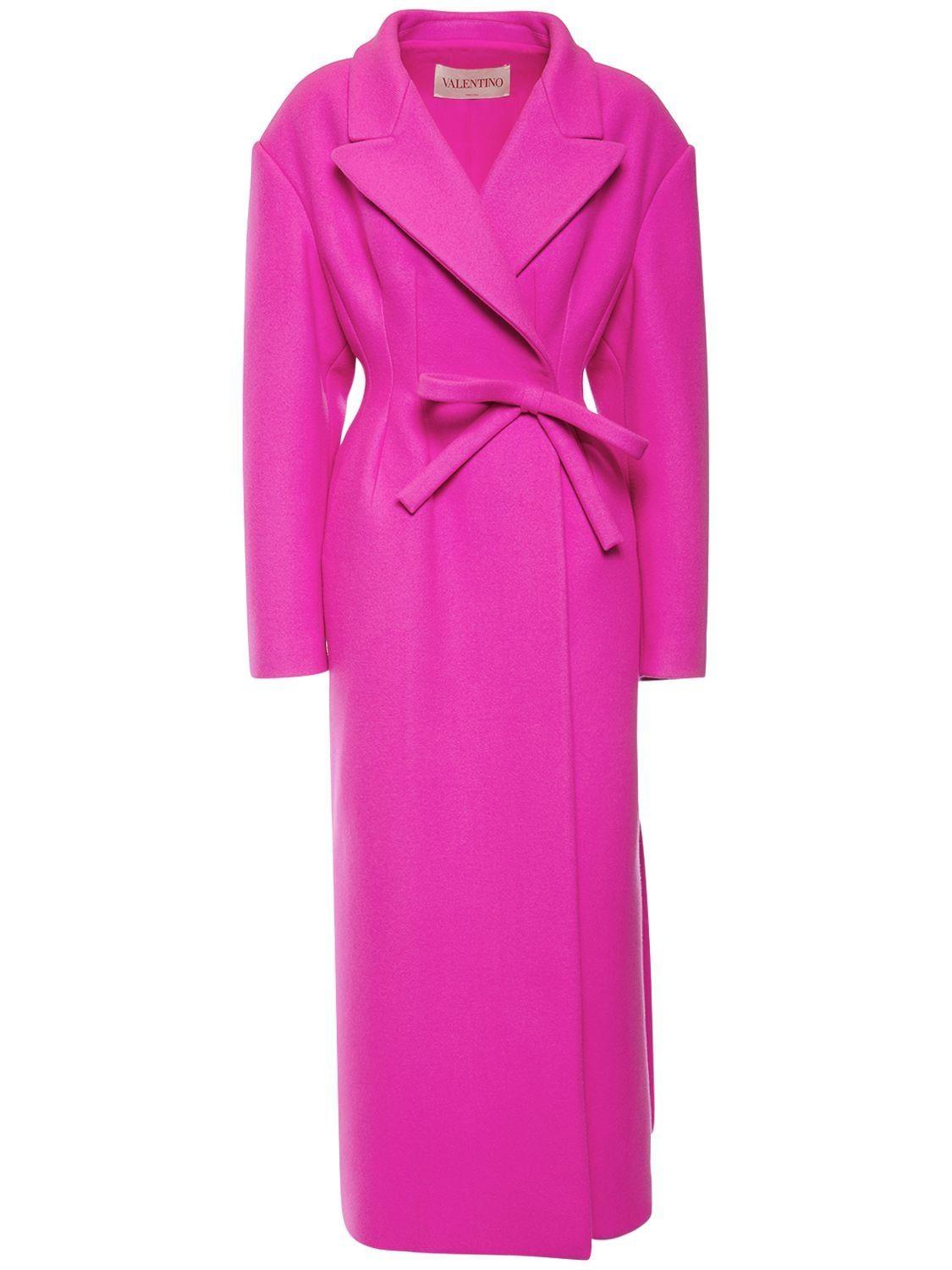 Valentino Double Wool Blend Coat in Pink | Lyst