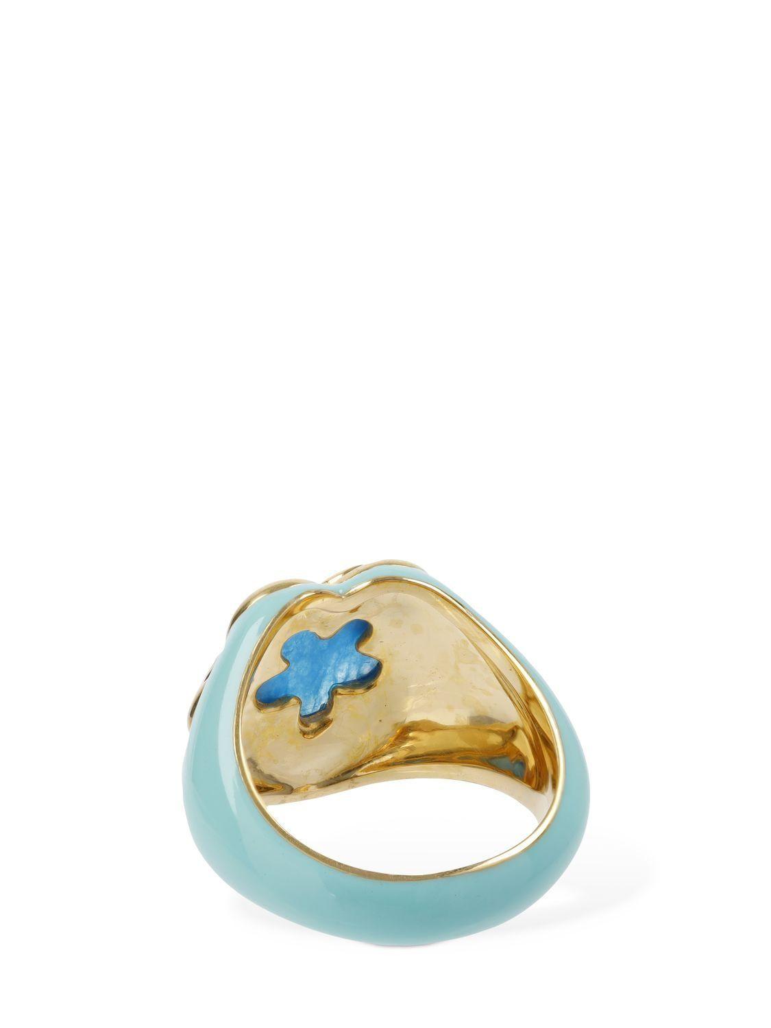 Missoma Aqua Enamel Floral Ring W/ Blue Quartz | Lyst