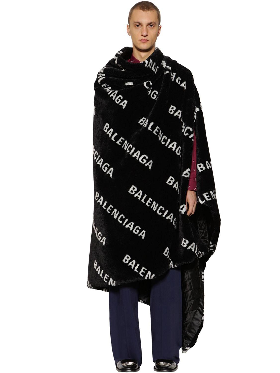 Balenciaga Oversize Faux Fur Logo Blanket in Black for Men Lyst