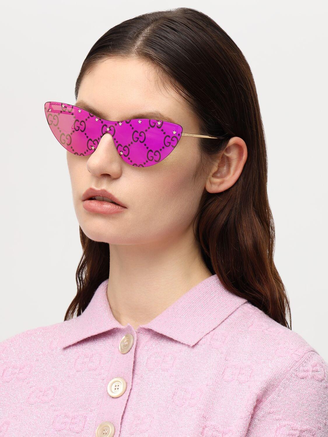 Gucci Gg Monogram Mirrored Cat Eye Sunglasses | Lyst