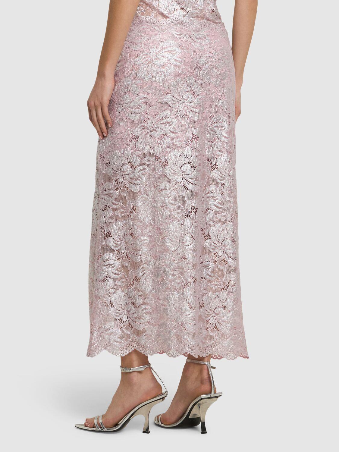 Rabanne Metallic Lace Long Skirt in Pink | Lyst