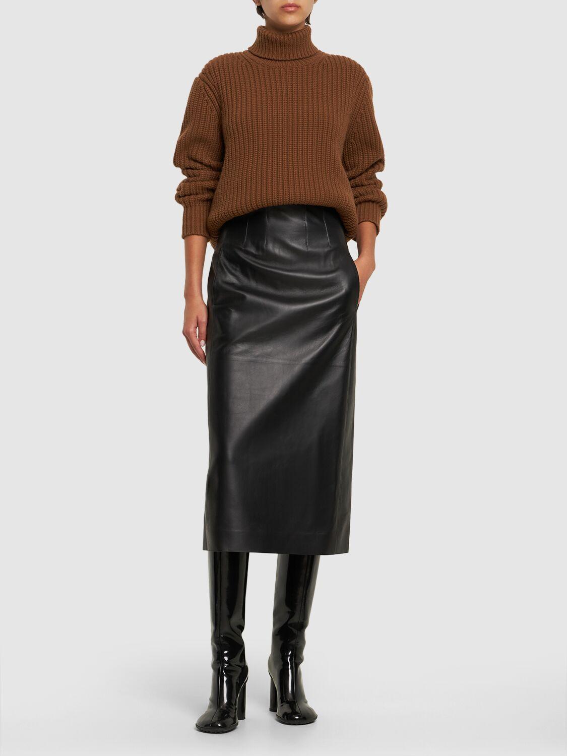 Chloé Napa Leather Corset Midi Skirt in Black
