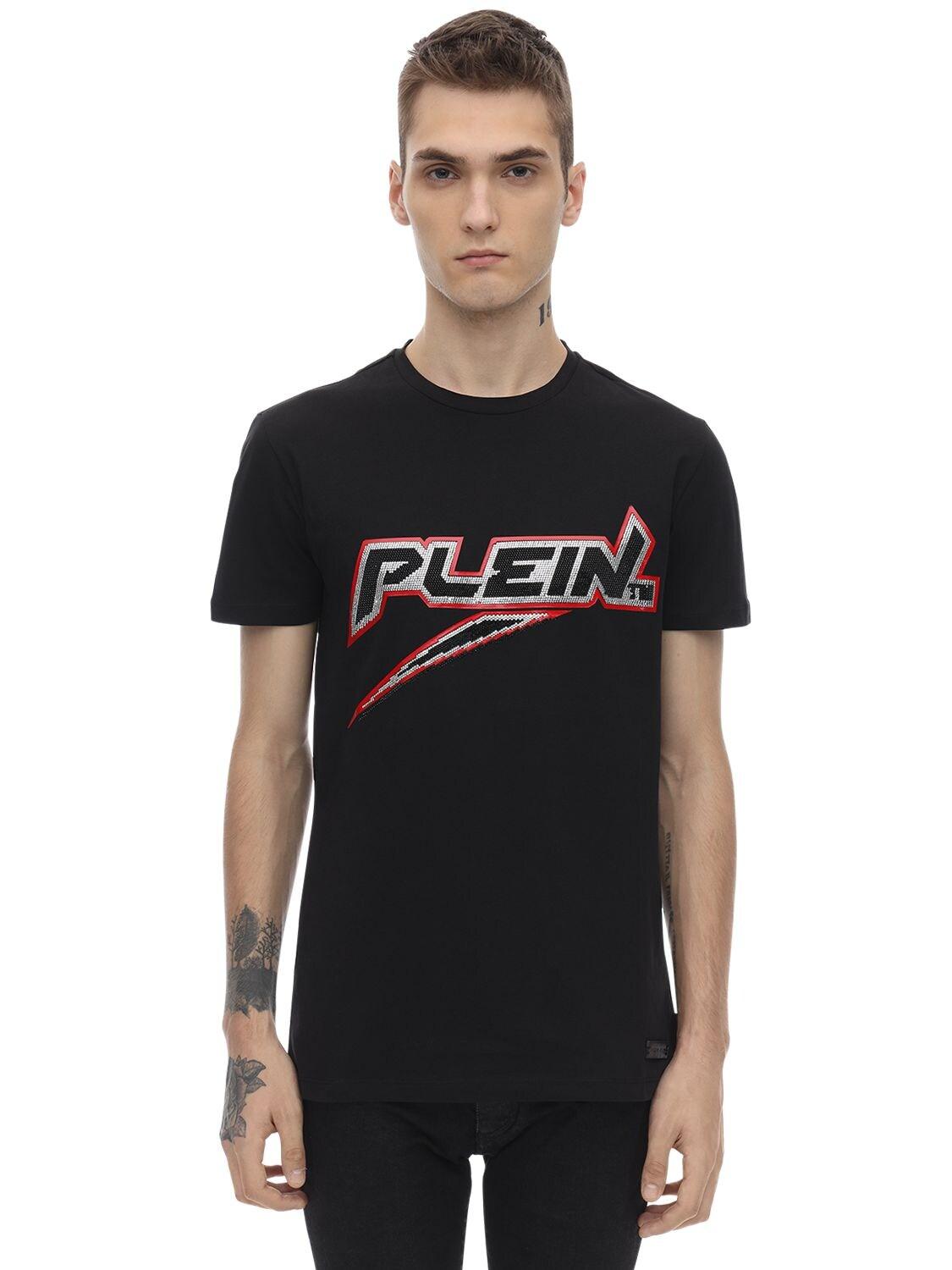 Philipp Plein Embellished Cotton Jersey T-shirt in Black for Men - Lyst