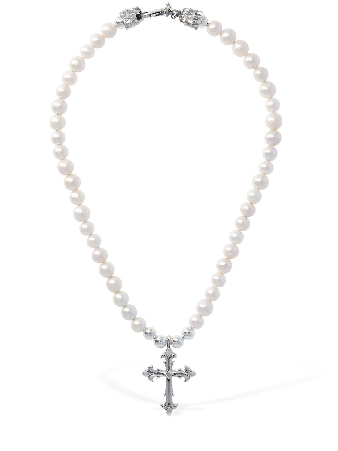 Mens Jewellery Necklaces Emanuele Bicocchi Sterling Silver And Freshwater Pearl Cross Necklace in Metallic for Men 