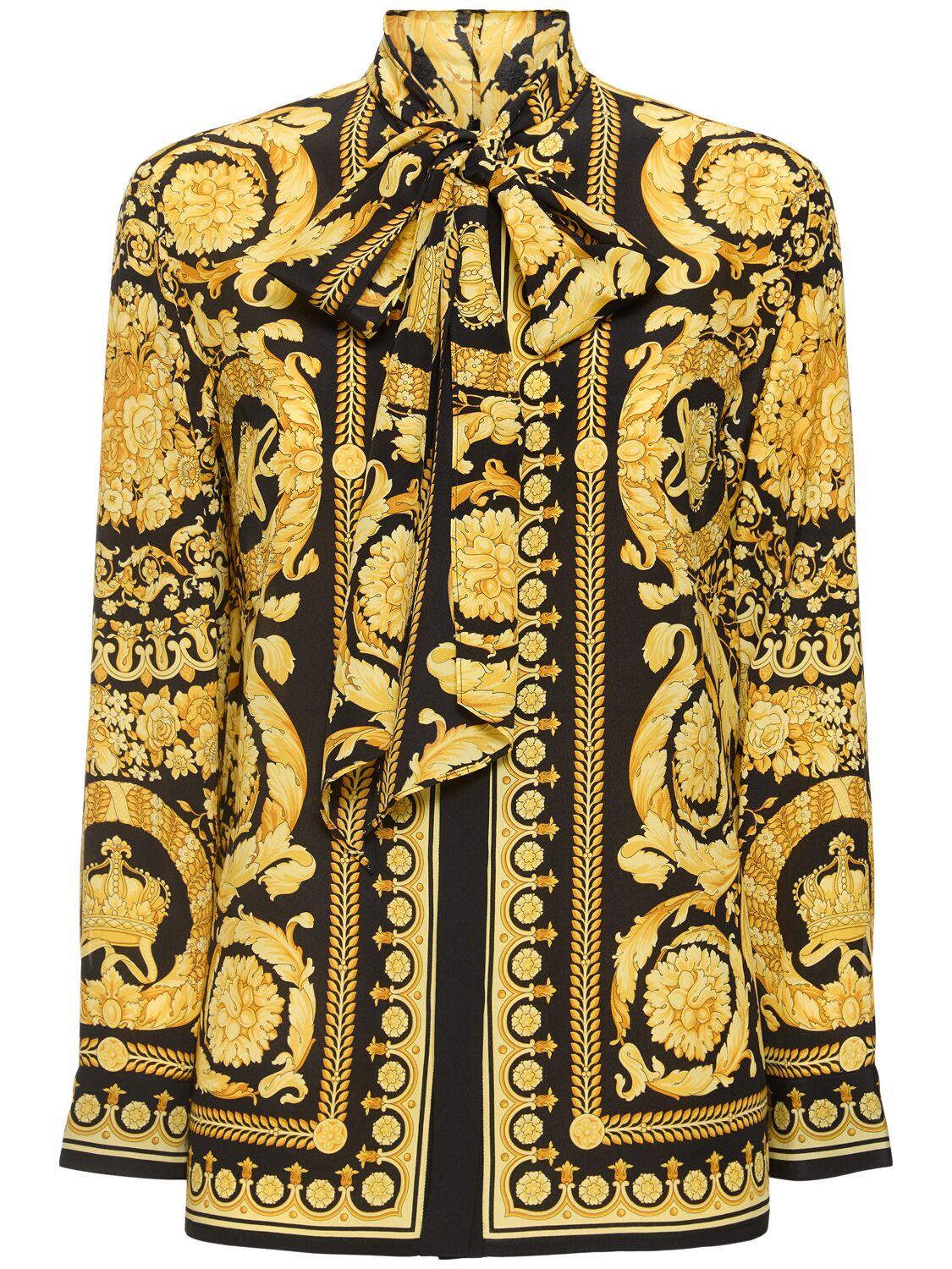Versace レディース イエロー Baroque シルクシャツ トップス