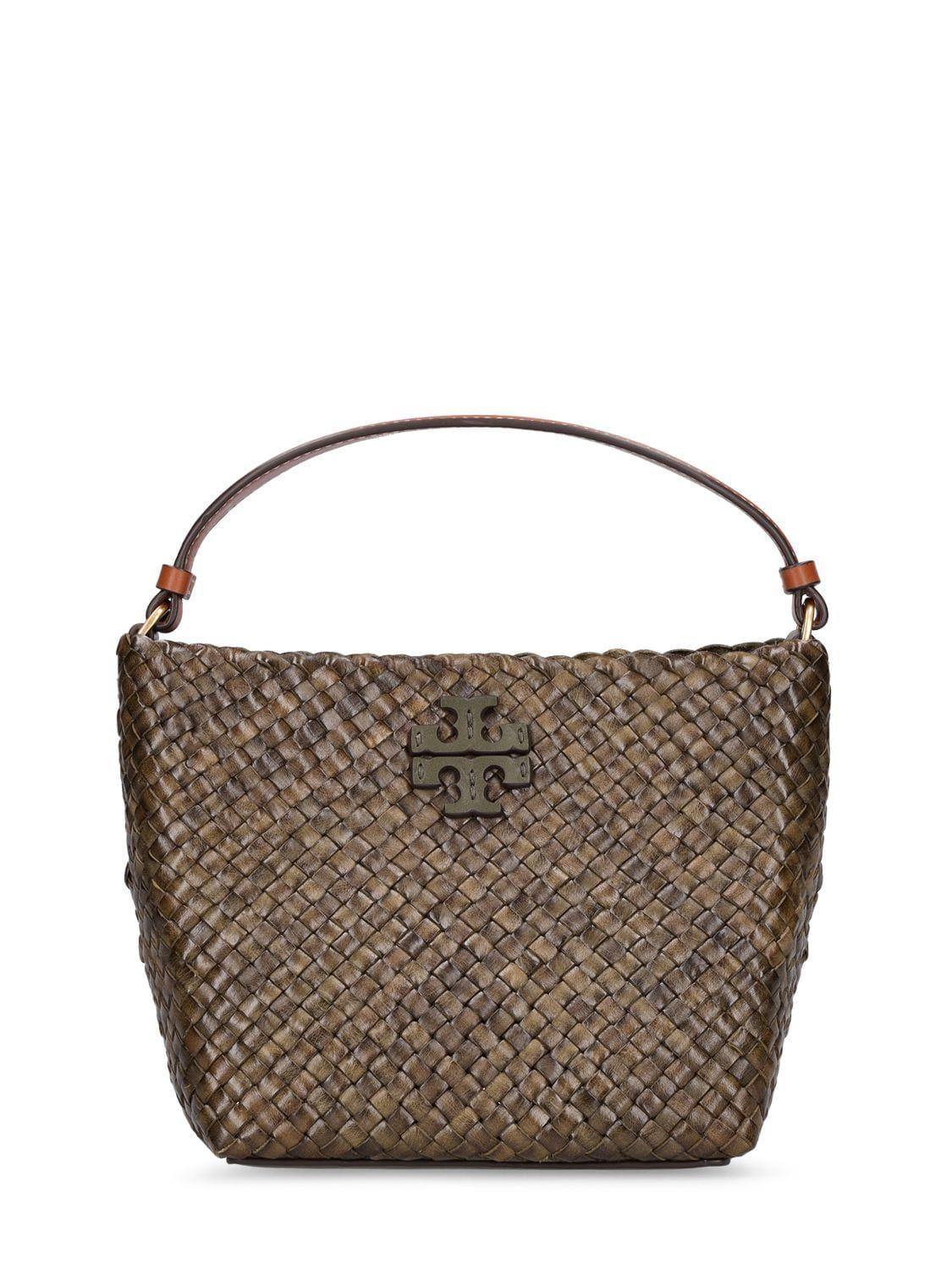 Tory Burch Mcgraw Dragon Woven Small Bucket Bag in Brown Lyst