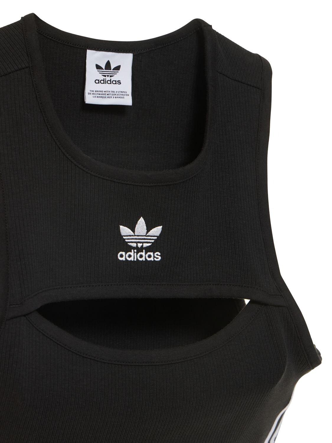 adidas Originals Fitted Cotton Blend Cropped Tank Top in Black | Lyst