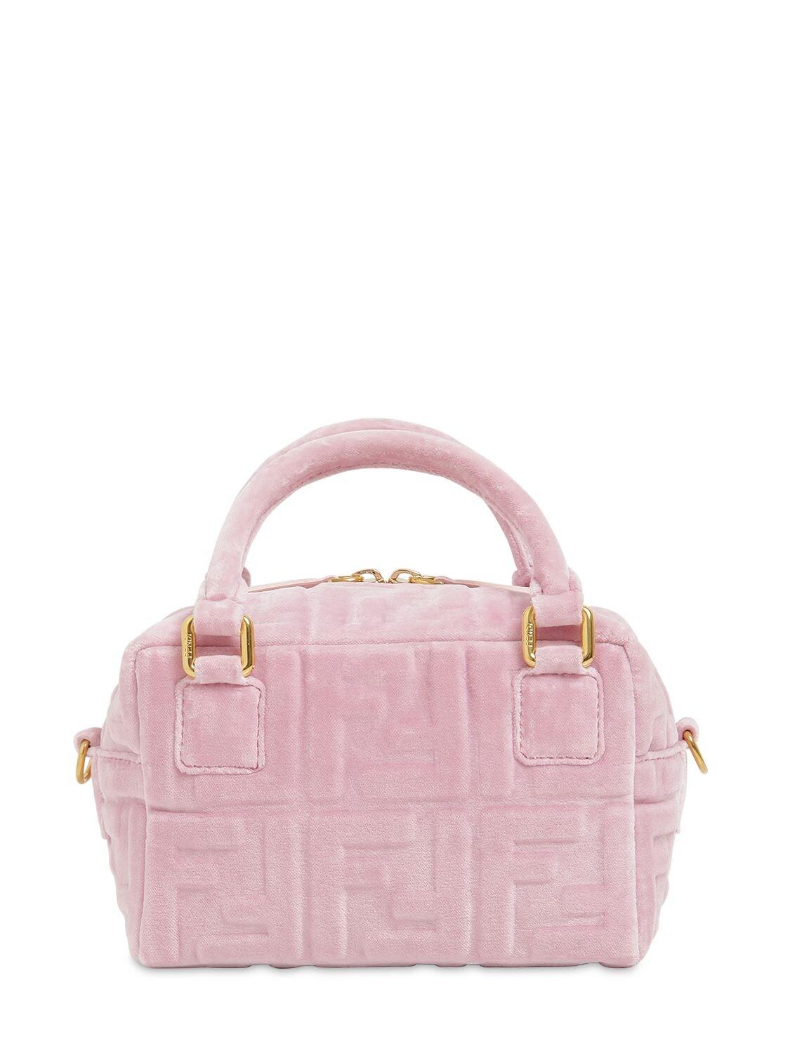 Fendi Mini Boston Embossed Ff Velvet Bag in Pink | Lyst