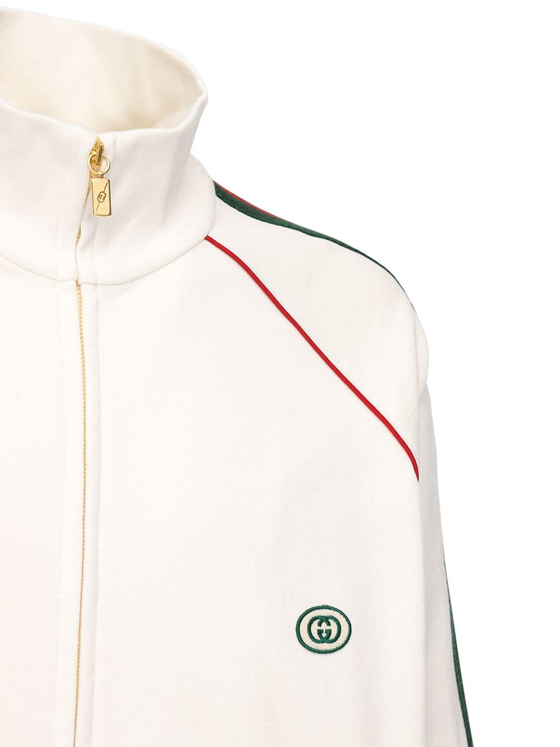 Gucci Cotton Jersey Zip Jacket with Web, Size M, White, Ready-to-wear