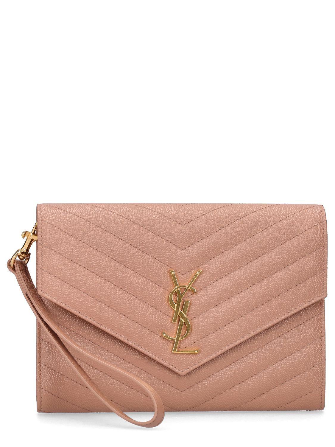 Saint Laurent Monogram Embossed Leather Clutch in Pink Lyst