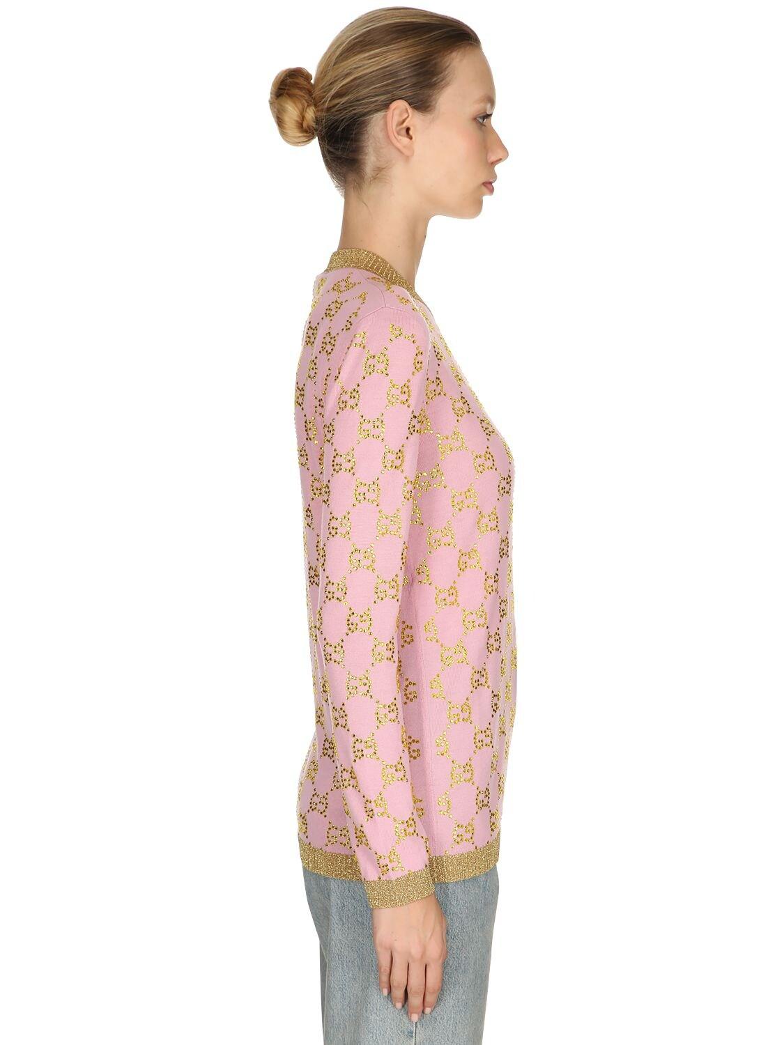 Gucci Gg Supreme Wool Jacquard Sweater in Pink/Gold (Pink) - Lyst