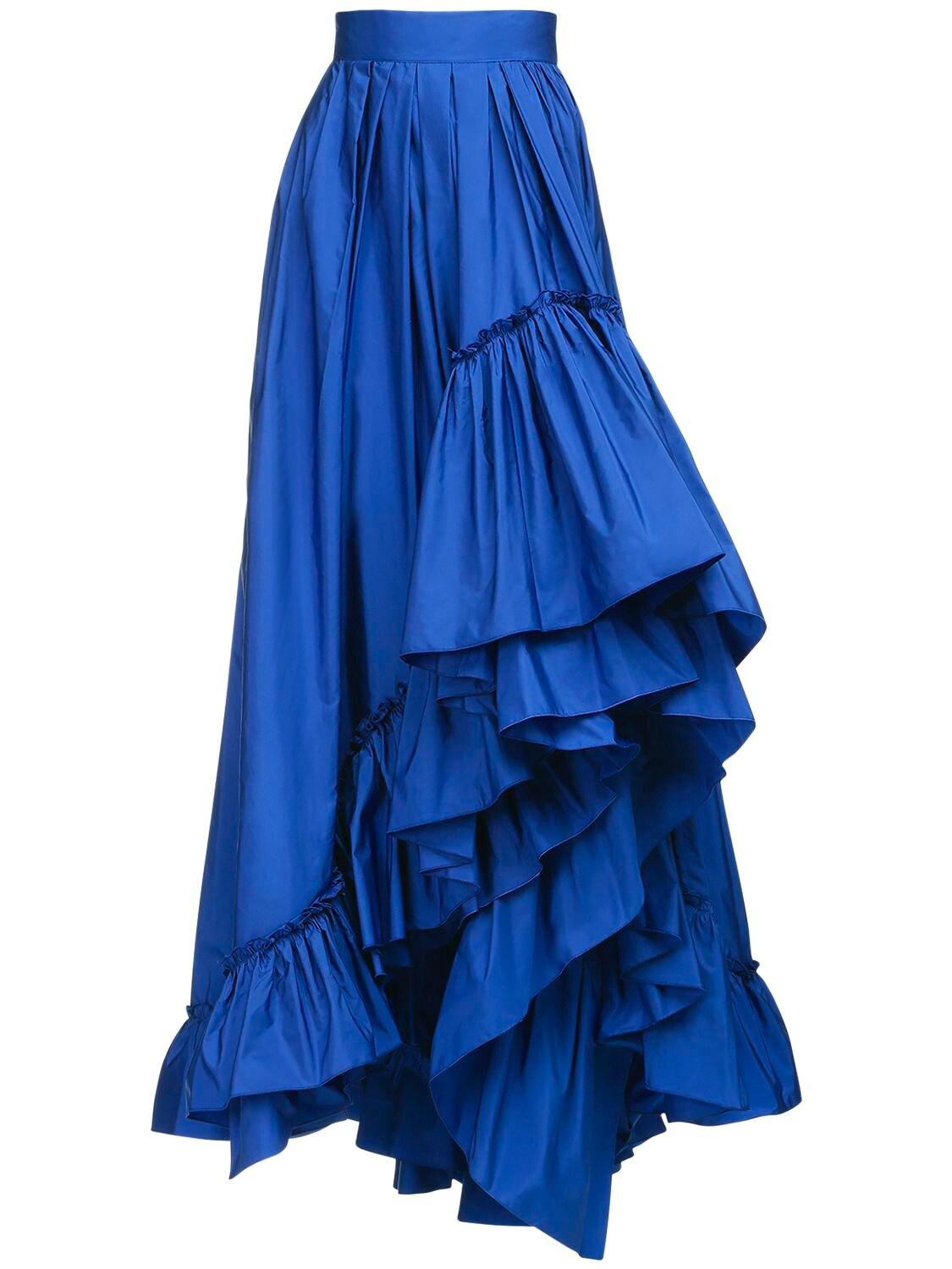 Max Mara Asymmetric Ruffled Taffeta Skirt in Blue | Lyst