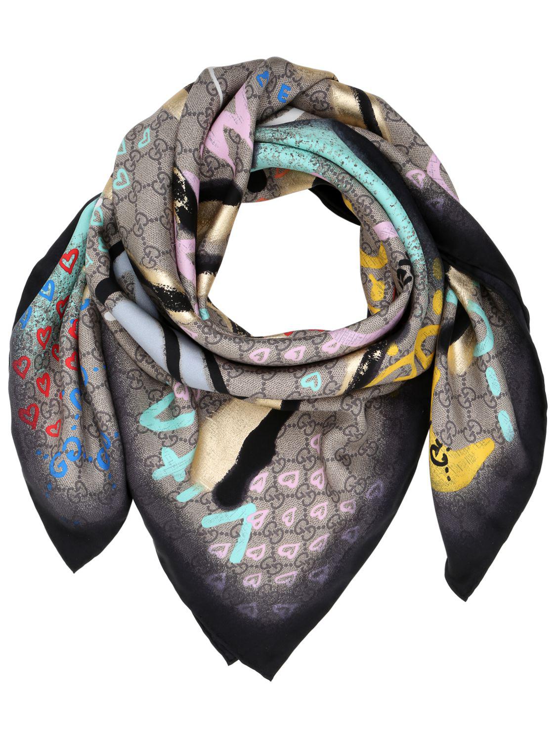 aktivitet gullig Forstyrret Gucci Ghost Life Is Print Silk Scarf in Natural | Lyst