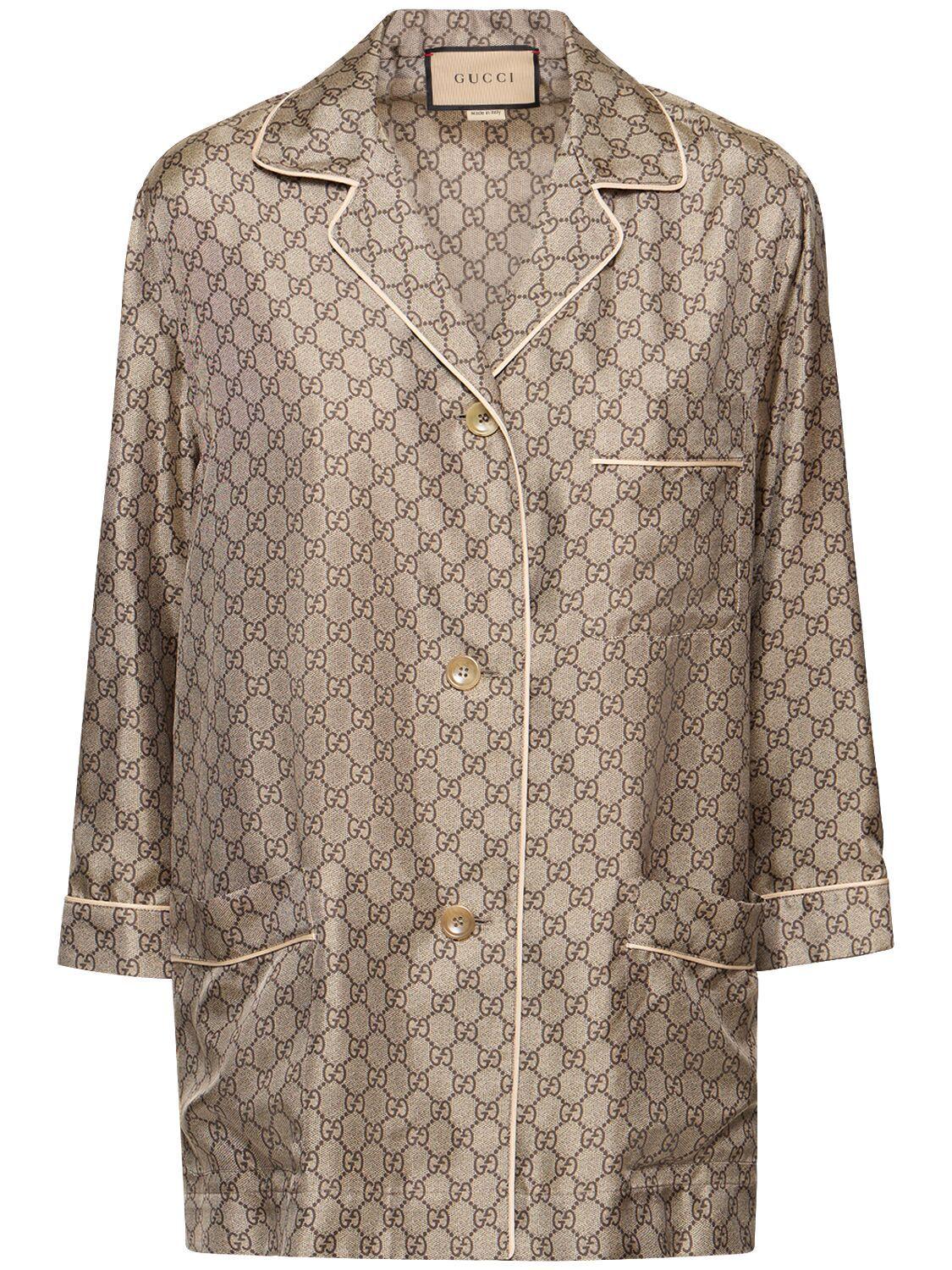 Gucci Round G Printed Silk Shirt Dress - Brown