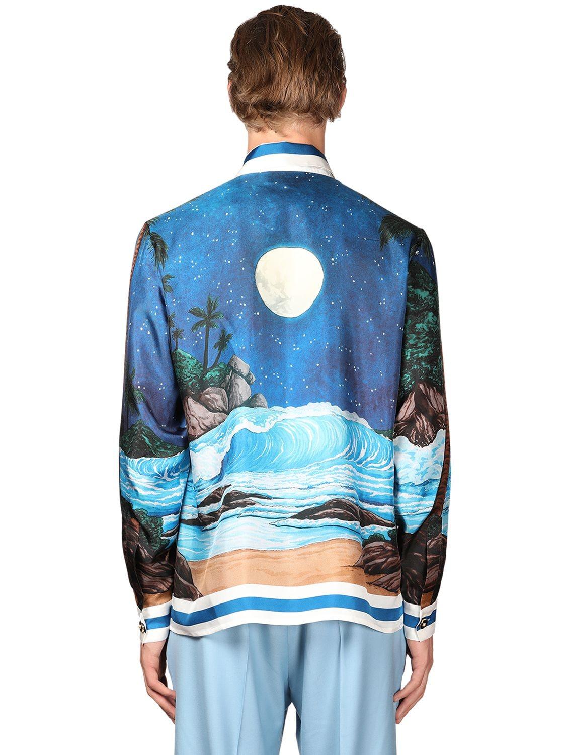 CASABLANCA Night Sea Printed Silk Shirt in Blue for Men | Lyst