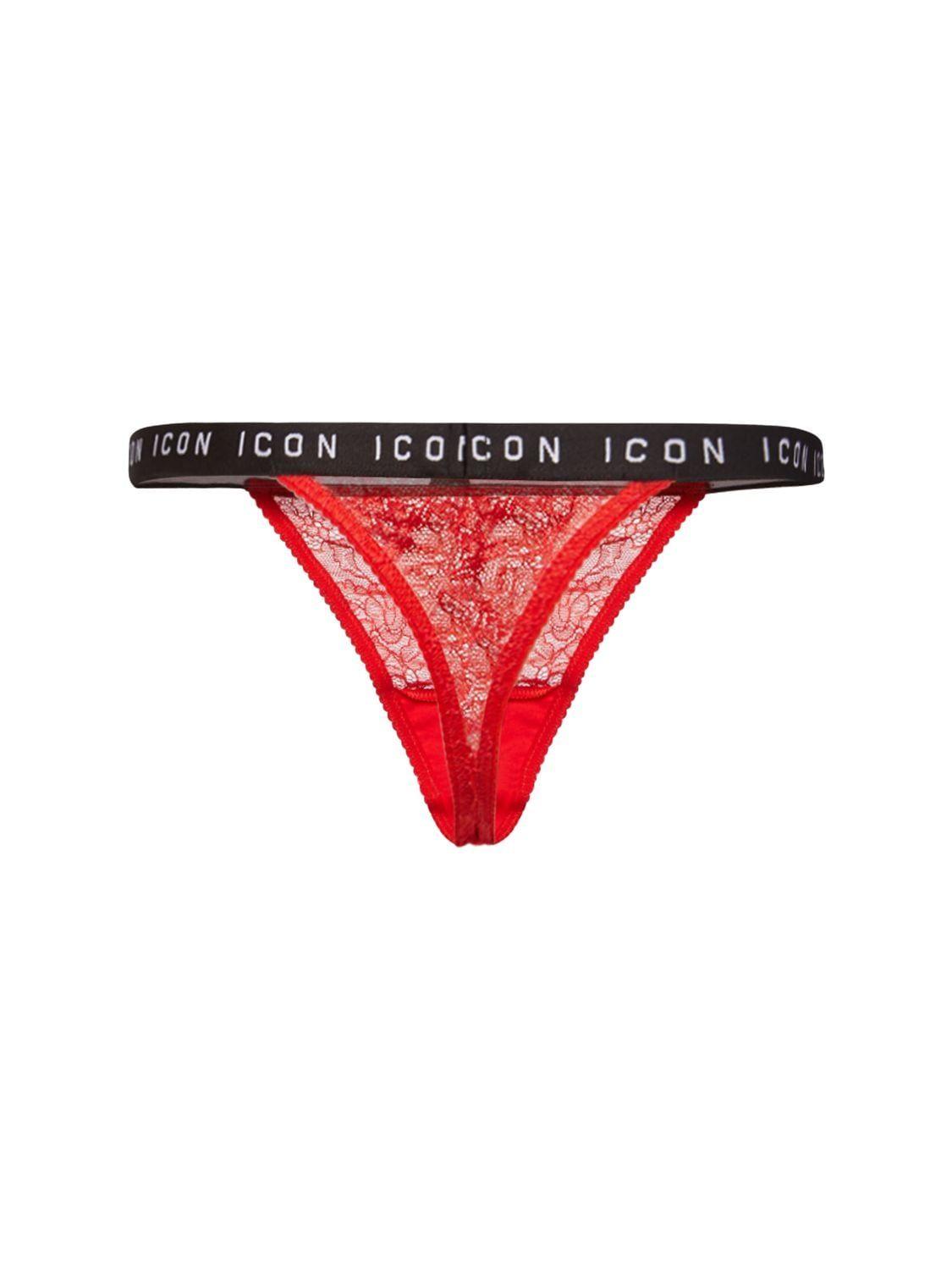 DSquared² Icon Tape Lace Thong in Red | Lyst