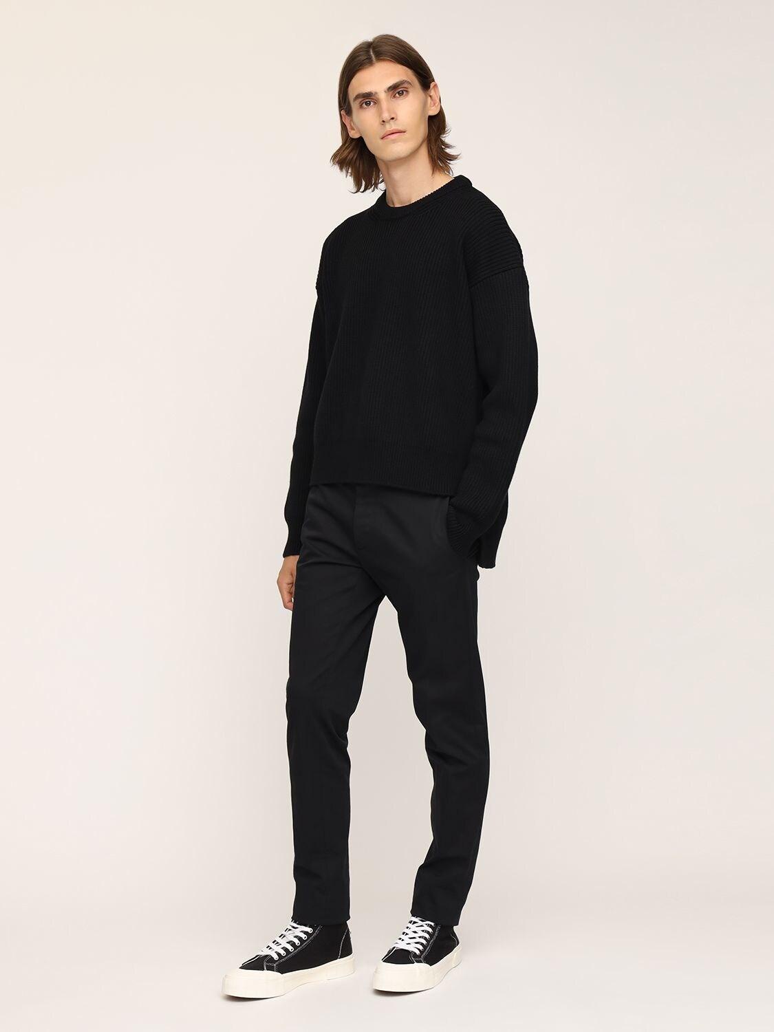 Paco Rabanne Wool Knit Crewneck Sweater W/ Side Zips in Black for Men ...