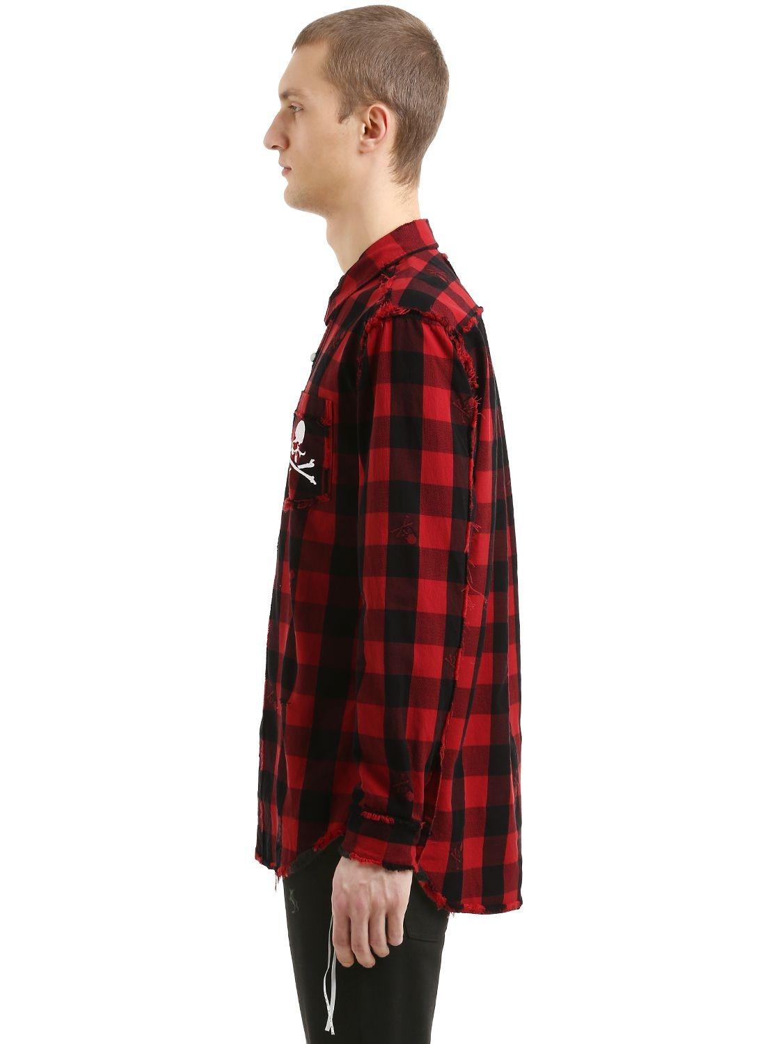 MASTERMIND WORLD Skull Checked Cotton Flannel Shirt in Red for Men
