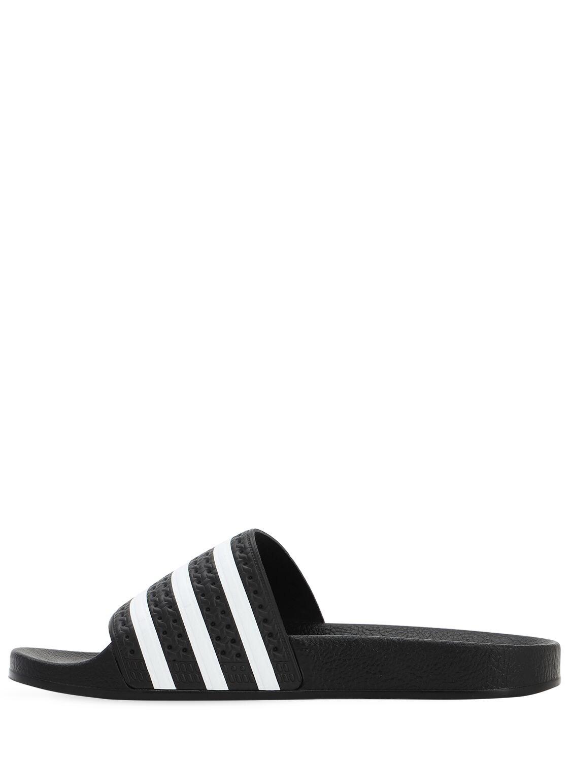 adidas Originals Adilette Striped Slide Sandals in Black/White (Black) -  Lyst