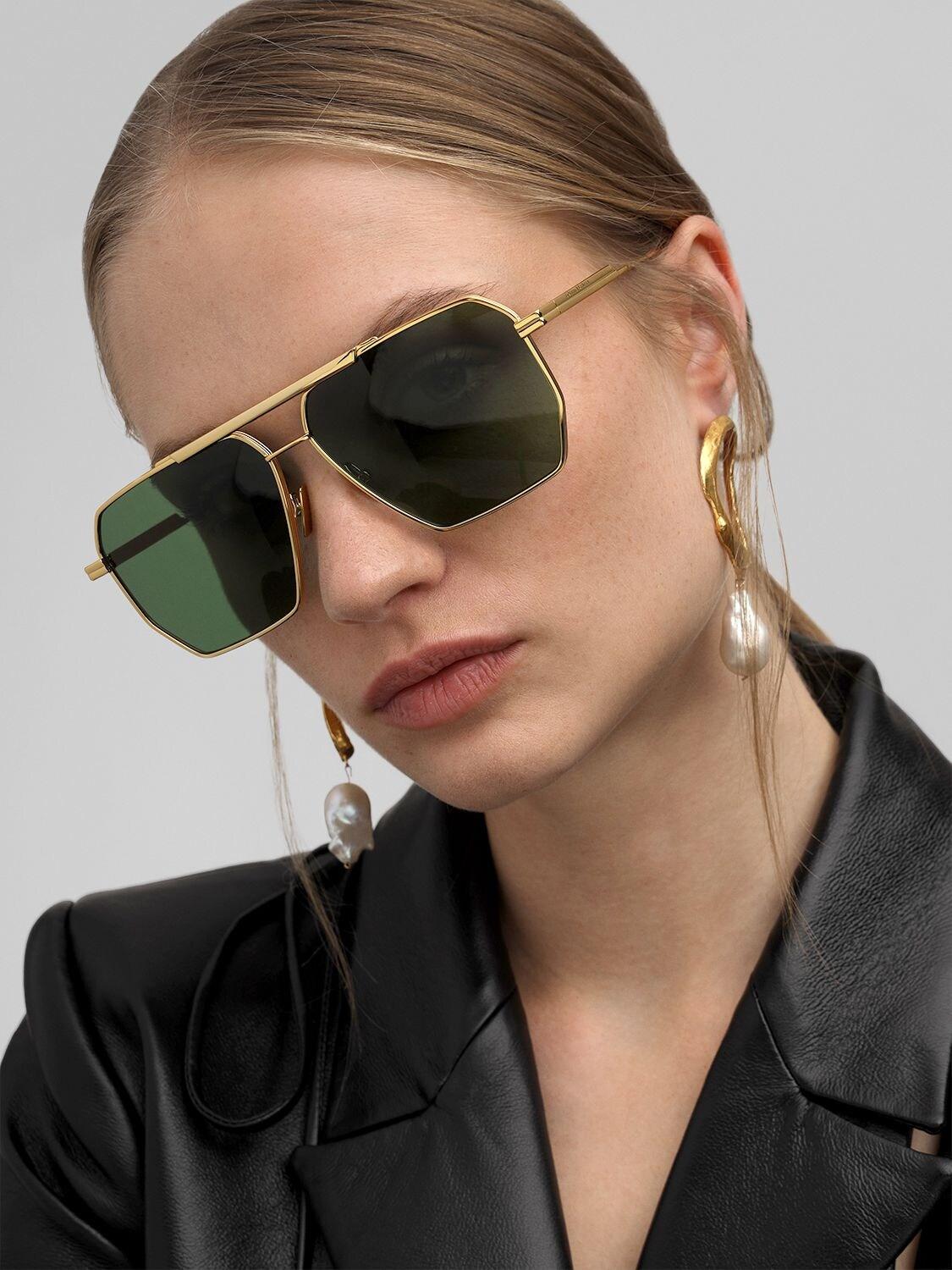 Bottega Veneta Metal Navigator Sunglasses in Green | Lyst UK