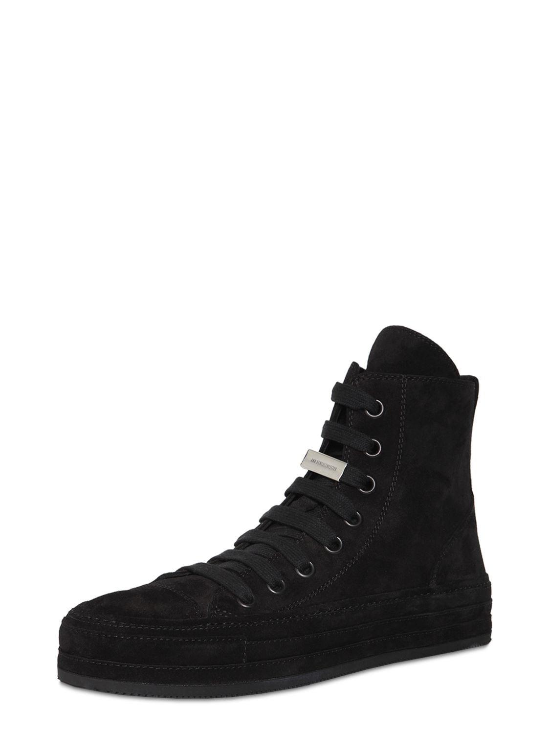 Ann Demeulemeester Raven Suede High-top Sneakers in Black for Men | Lyst