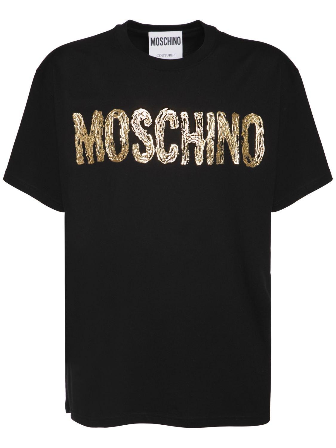 Moschino Gold Painted Logo Cotton T-shirt in Black for Men | Lyst