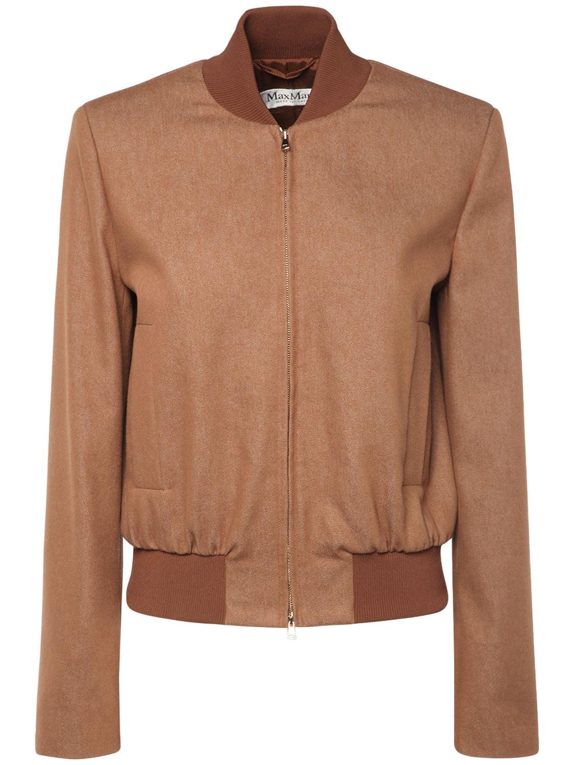 Max Mara Preston Cotton Blend Bomber Jacket in Brown | Lyst